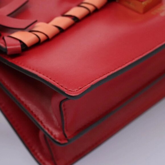 FENDI Mini Canai Chain Shoulder Bag Leather Red Auth bs22672V - Picture 3 of 16